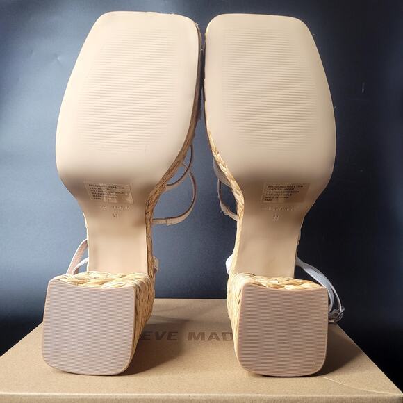 Steve Madden Belise 11 White Leather Strappy Raffia Espadrille Chunky Heels‎ NWB - Picture 5 of 8